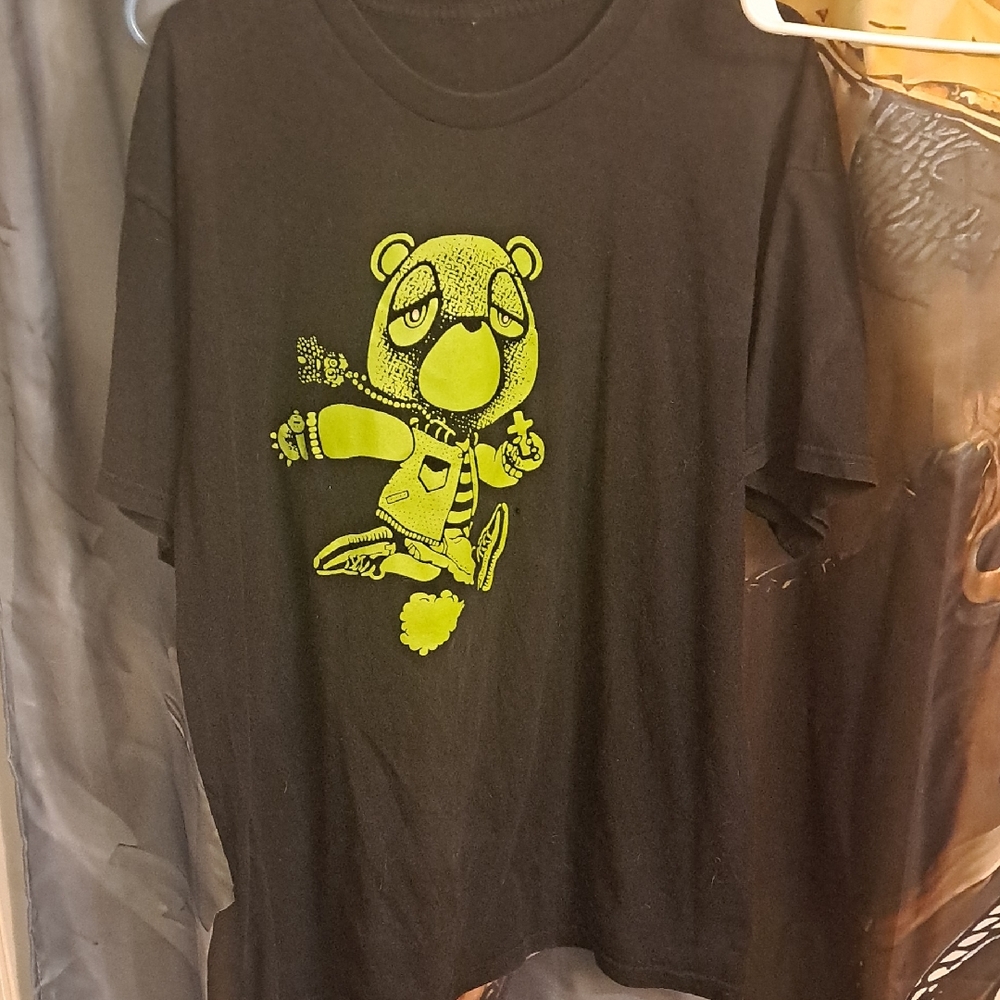 Black Kids Shirt with Green Bear Design